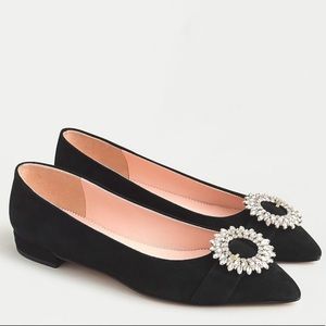 NWT preppy luxury J. Crew black Suede Jeweled Buckle Flats/shoes